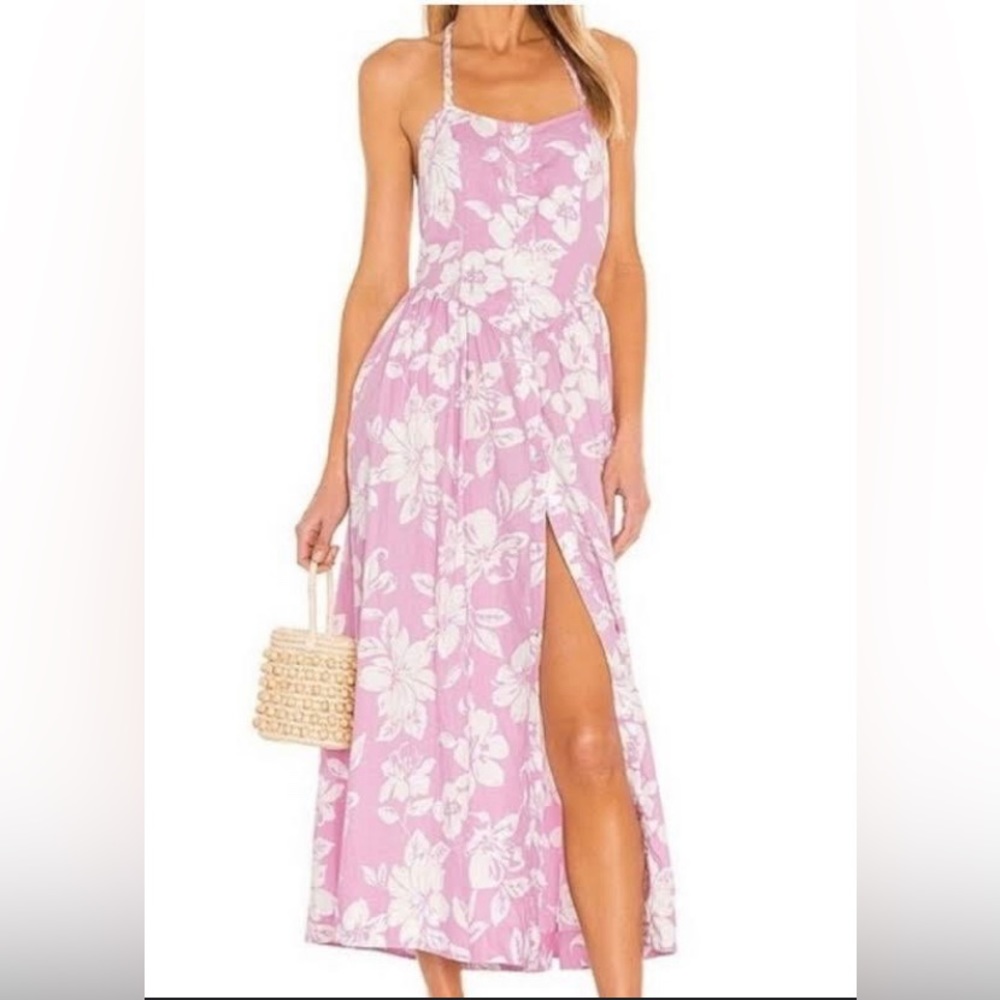 Free people tropical hibiscus flowers women’s button front pink dress sz S